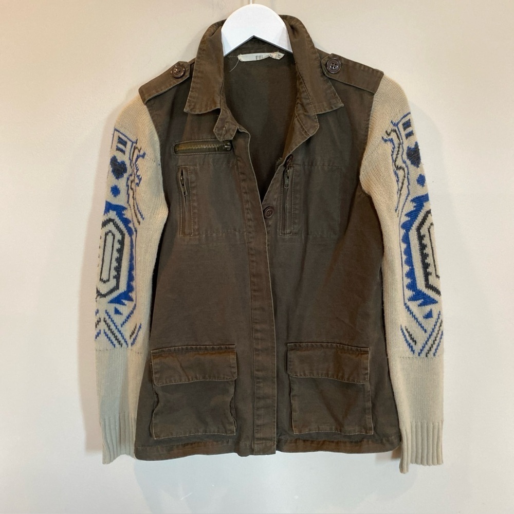 Ellison Jacket Aztec Sweater Arms Womens Small Boutique Utility Knit Brown